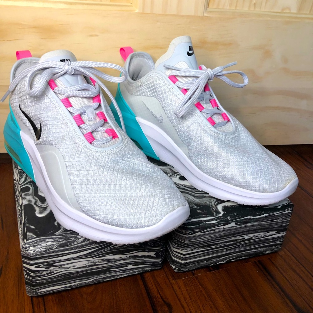 Grey, pink, teal and white Nike Air sneakers. W size 9.5M Only worn lightly 3x